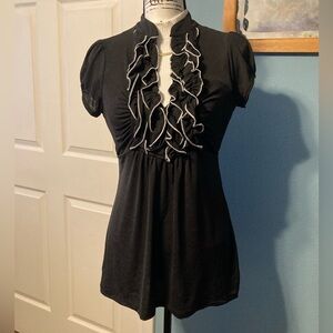 HeartSoul Black Ruffled Shot Sleeve Blouse